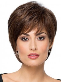 8" Straight Brown With Bangs Short Wigs