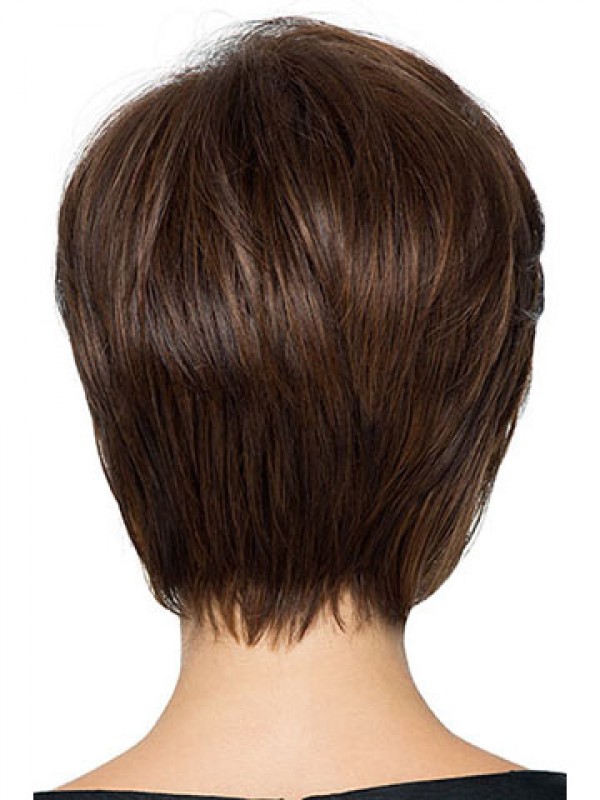 8" Straight Brown With Bangs Short Wigs
