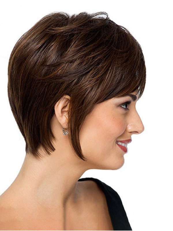 8" Straight Brown With Bangs Short Wigs