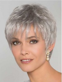 6" Straight Monofilament Synthetic Stylish Grey Wigs