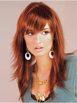 Auburn Layered Straight Braw Long Wigs