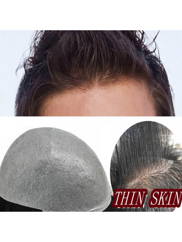 Ultra Thin Skin Men's Toupee Hair Replacement Transparent Invisible 0.04mm V-looped System