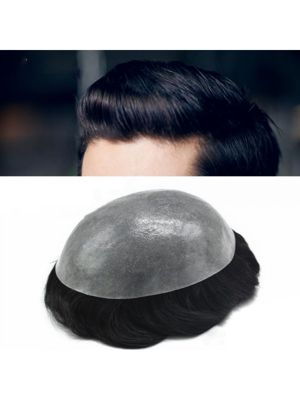 PU Mens Toupee Full Poly Mens Wigs Hair System 0.12mm Toupee for Men