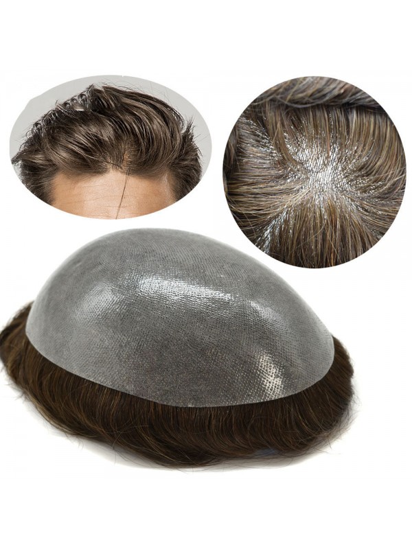 PU Mens Toupee Full Poly Mens Wigs Hair System 0.12mm Toupee for Men