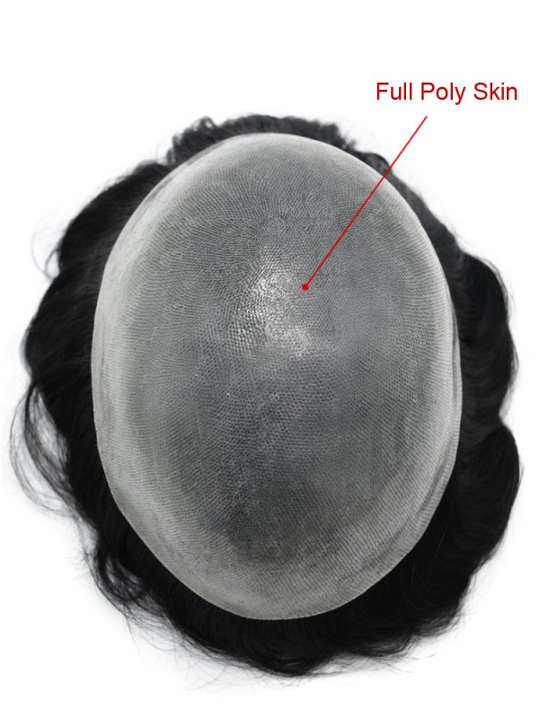 PU Mens Toupee Full Poly Mens Wigs Hair System 0.12mm Toupee for Men