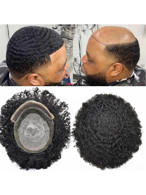 Afro-B Lace Front Afro Mens Toupee African American Hair Replacement System