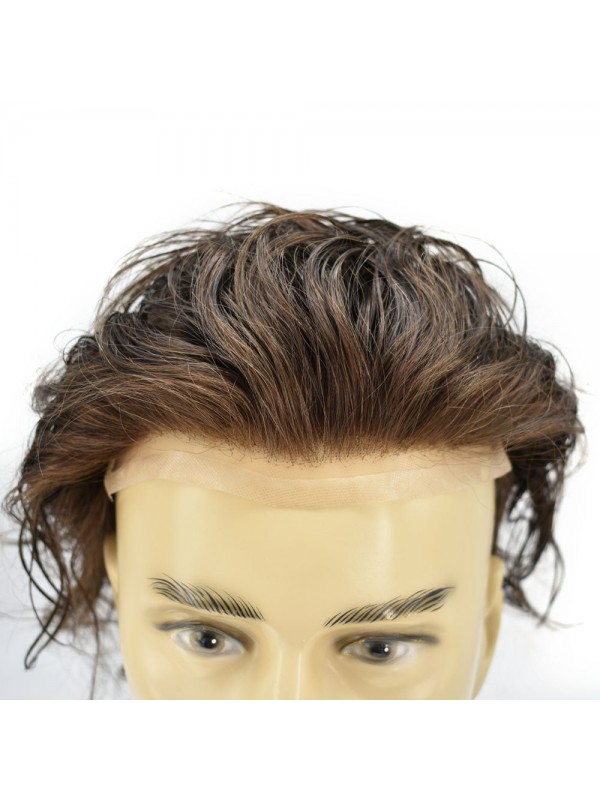 Mens Wigs French Lace Front Natural Hairline Units Human Hair Toupee For Men
