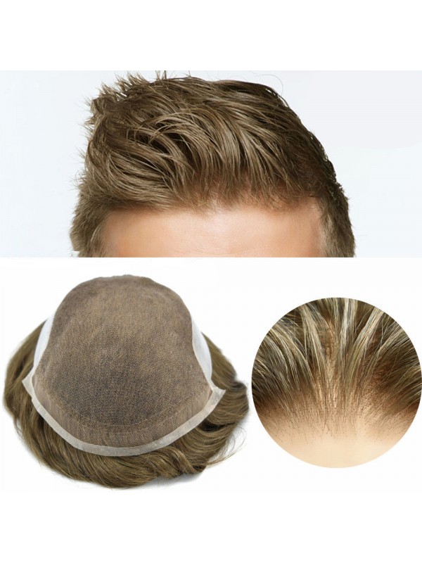Mens Wigs Toupee French Lace Front Hair Piece For Men Poly Skin PU at Back and Sides Wigs For Men