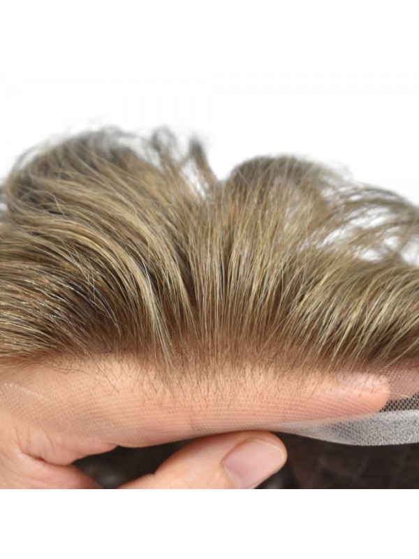 Mens Wigs Toupee French Lace Front Hair Piece For Men Poly Skin PU at Back and Sides Wigs For Men