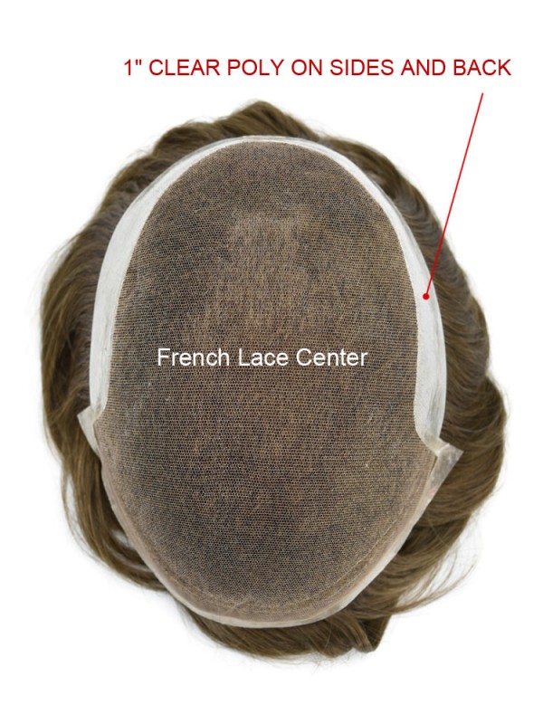 Mens Wigs Toupee French Lace Front Hair Piece For Men Poly Skin PU at Back and Sides Wigs For Men