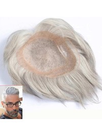 White Straight Mono Top PU Perimeter and Lace Front Mens Toupees