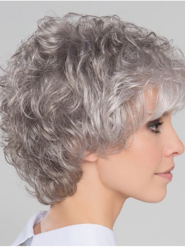 8" Short Top Lace Front Curly Grey Wigs