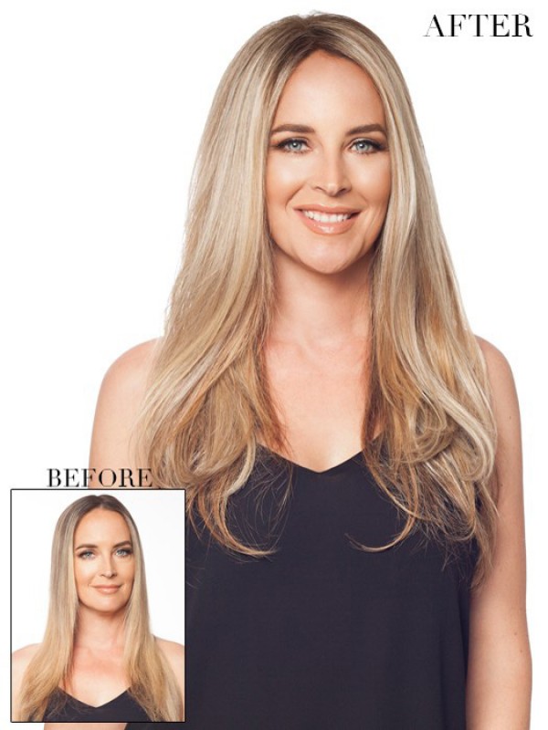 Long Straight Blonde Remy Human Hair Mono Hair Pieces