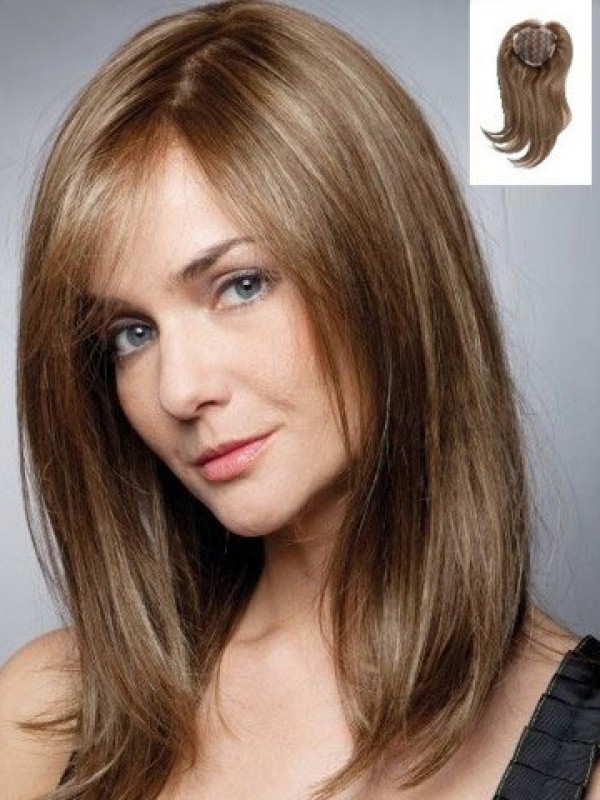 Natural Brown Straight Remy Human Hair Mono Hair Pieces