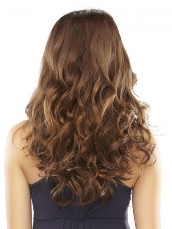 Long Wavy Brown Remy Human Hair Mono Hair Pieces