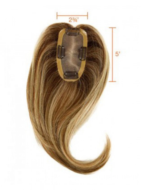 Long Wavy Brown Remy Human Hair Mono Hair Pieces