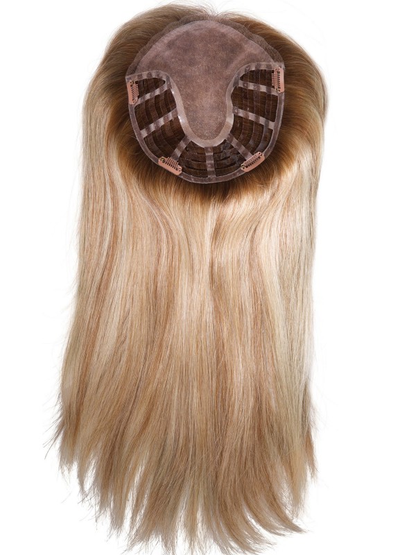 Middle Straight Blonde Remy Human Hair Mono Hair Pieces