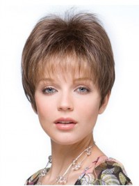 Short Straight Brown Remy Human Hair Mono Hair Pieces