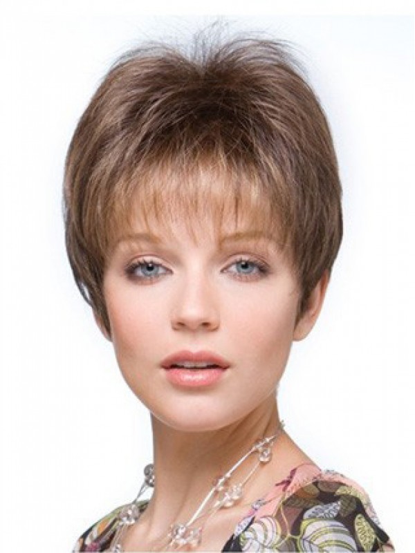 Short Straight Brown Remy Human Hair Mono Hair Pieces