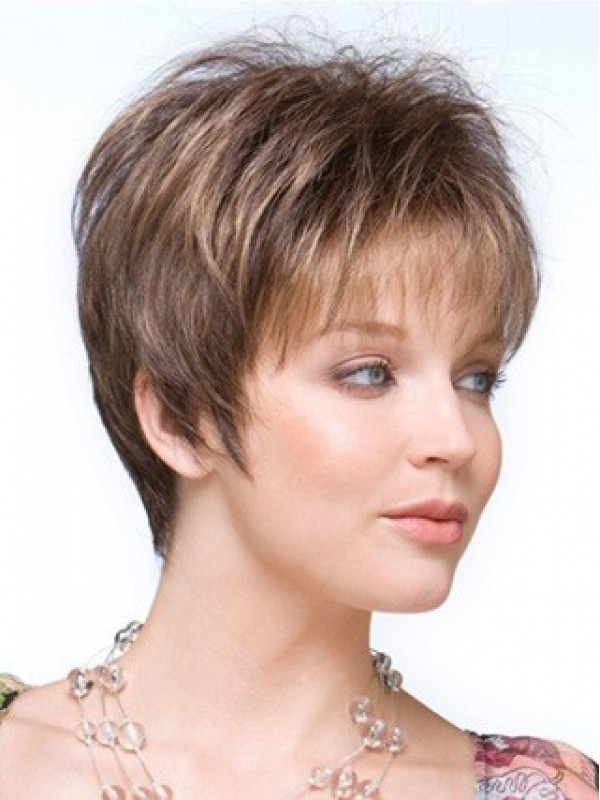 Short Straight Brown Remy Human Hair Mono Hair Pieces