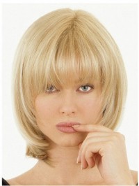 Short Straight Blonde Remy Human Hair Mono Hair Pieces