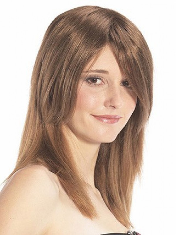 Middle Straight Auburn Human Hair Mono Hair Pieces