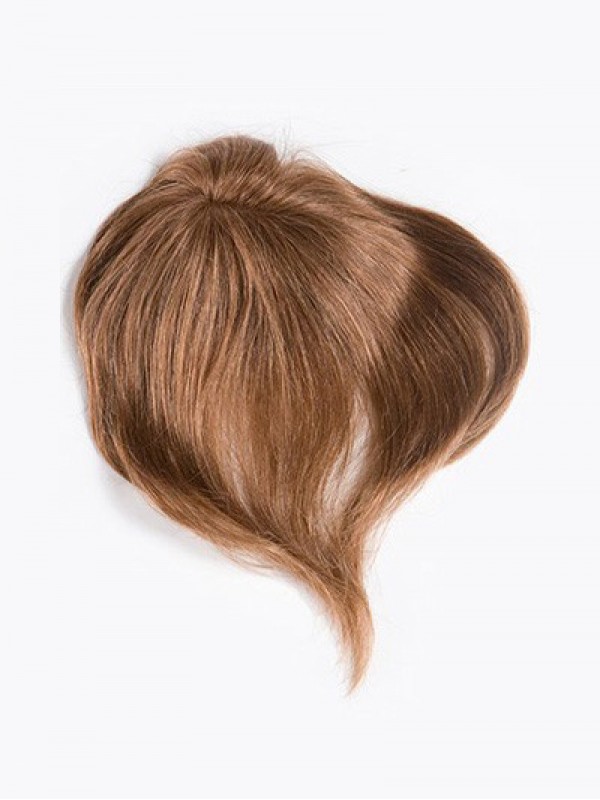 Middle Straight Auburn Human Hair Mono Hair Pieces
