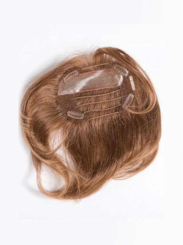 Middle Straight Auburn Human Hair Mono Hair Pieces