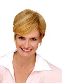 Short Straight Blonde Human Hair Capless Hair Pieces