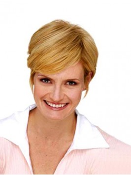 Short Straight Blonde Human Hair Capless Hair Piec...