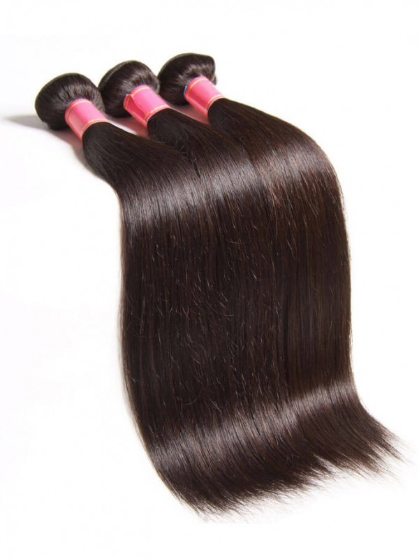 Straight Virgin Hair Weave 3 Bundles With Lace Closure Soft Unprocessed Virgin Human Hair