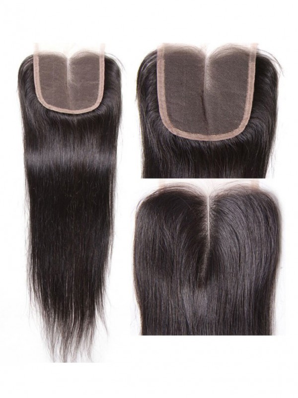 Straight Virgin Hair Weave 3 Bundles With Lace Closure Soft Unprocessed Virgin Human Hair