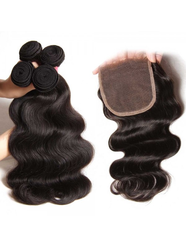 Virgin Human Hair Weave Body Wave Hair 3 Bundles With Lace Frontal Closure