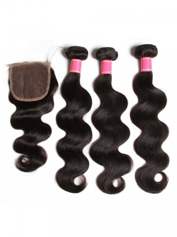 Virgin Human Hair Weave Body Wave Hair 3 Bundles With Lace Frontal Closure