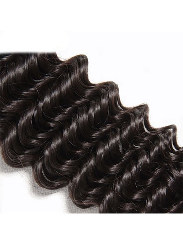 Deep Wave Virgin Hair Weave 3 Bundles With Lace Closure Soft Unprocessed Virgin Human Hair