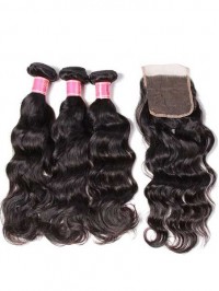 Natural Wave Nadula Virgin Hair Weave 3 Bundles With Closure Unprocessed Human Hair