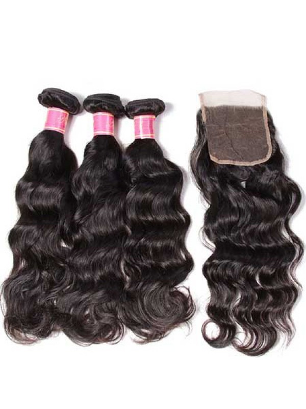 Natural Wave Nadula Virgin Hair Weave 3 Bundles With Closure Unprocessed Human Hair