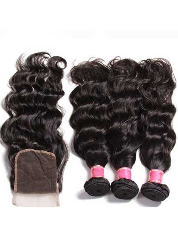 Natural Wave Nadula Virgin Hair Weave 3 Bundles With Closure Unprocessed Human Hair