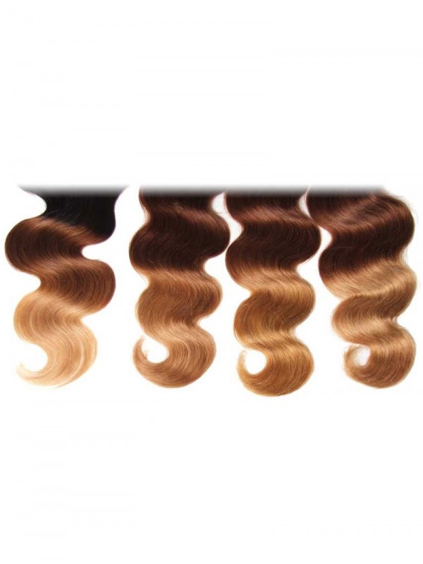 Hair T1B/4/27 Ombre 3 Bundles Body Wave With Closure 100% Virgin Human Hair