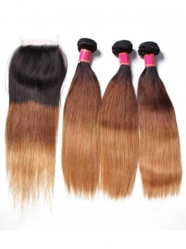 Human Virgin Hair Three Tone Ombre Straight Wave H...