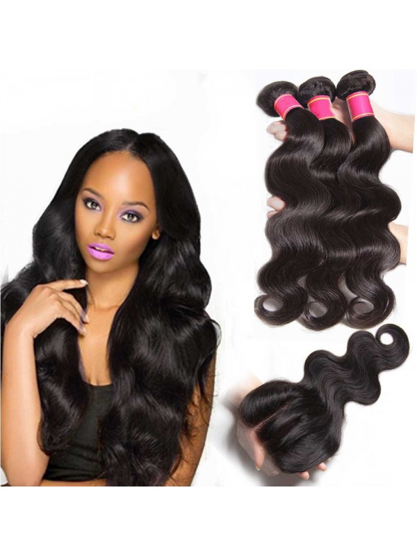 4 Bundles Body Wave Hair Weave With Lace Closure 100% Unprocessed Virgin Human Hair