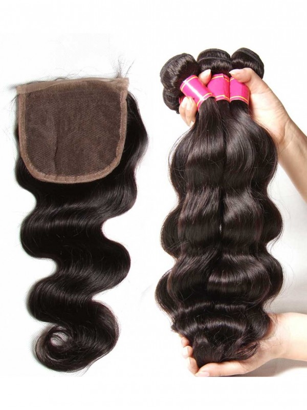 4 Bundles Body Wave Hair Weave With Lace Closure 100% Unprocessed Virgin Human Hair