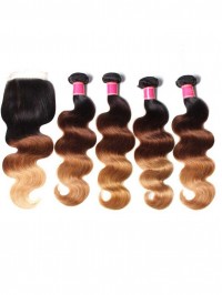 4 Bundles Brazilian Ombre Body Wave Human Virgin Hair With Closure