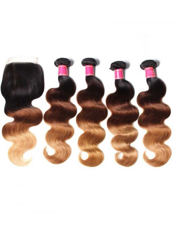 4 Bundles Brazilian Ombre Body Wave Human Virgin Hair With Closure