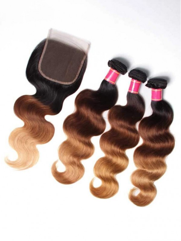 4 Bundles Brazilian Ombre Body Wave Human Virgin Hair With Closure