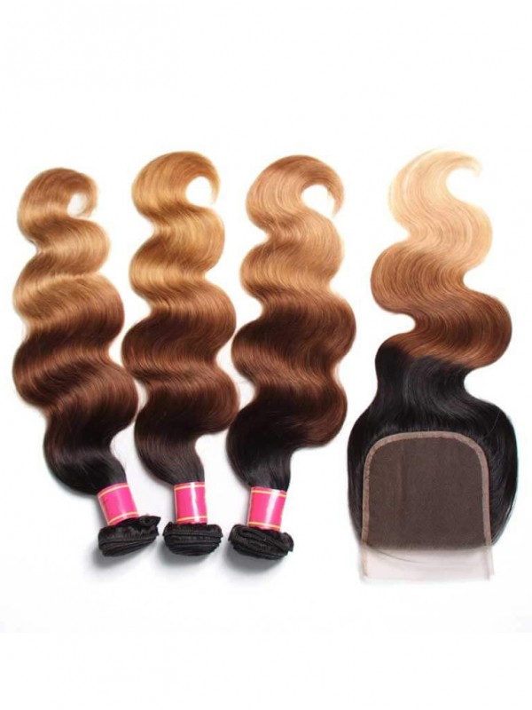 4 Bundles Brazilian Ombre Body Wave Human Virgin Hair With Closure