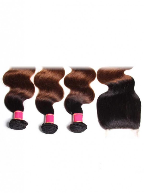 4 Bundles Brazilian Ombre Body Wave Human Virgin Hair With Closure