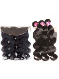 Body Wave Virgin Hair 3 Bundles With Lace Frontal Closure 13x4 Human Hair Weave