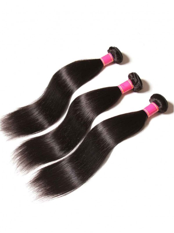 Straight Virgin Hair Weave 3 Bundles With Lace Frontal Closure 13x4 Ear To Ear