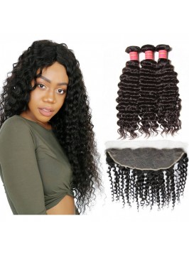 Deep Wave Virgin Hair 3 Bundles With Lace Frontal ...